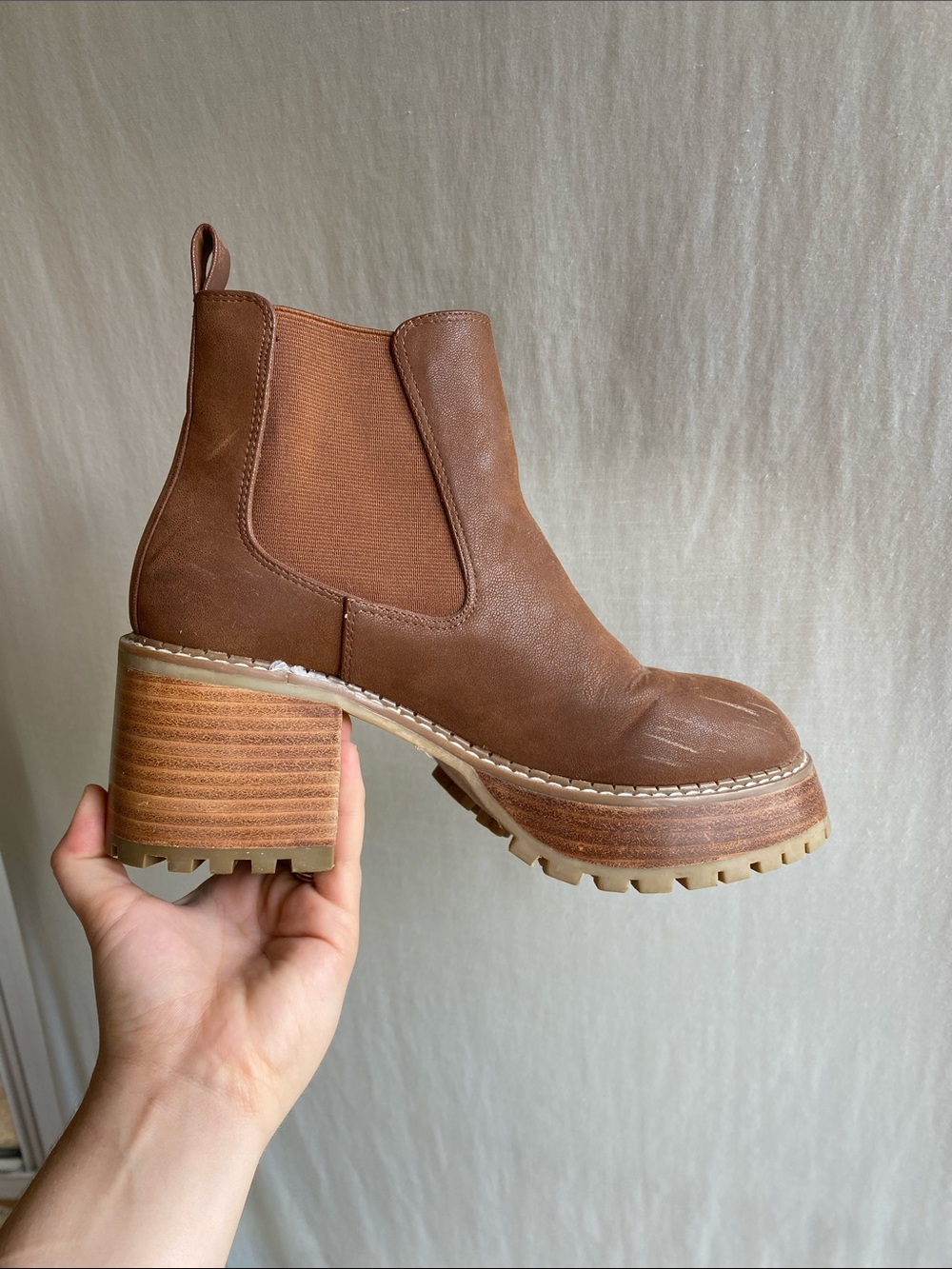 MIA Brown Leather Platform Chelsea Boots